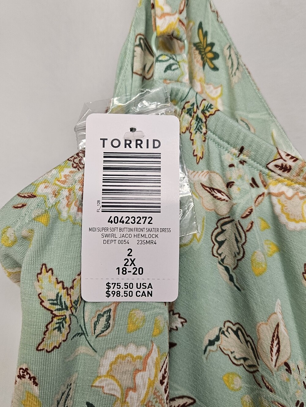 Torrid NWT Midi Super Soft Button-Front Skater Dress Size 2X Green Floral Pocket - Picture 5 of 12